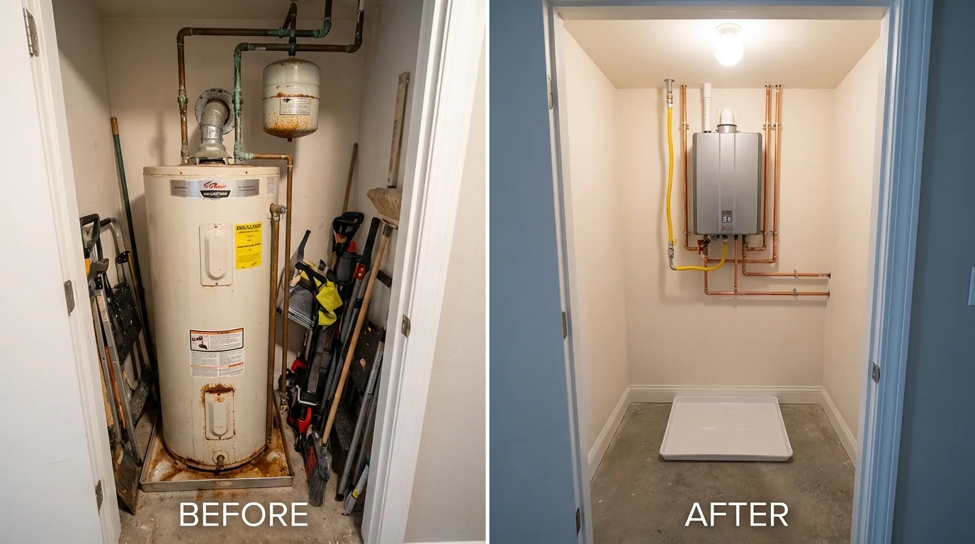Tank water heater versus wall-mounted tankless unit comparison for Spencer, OK homeowners
