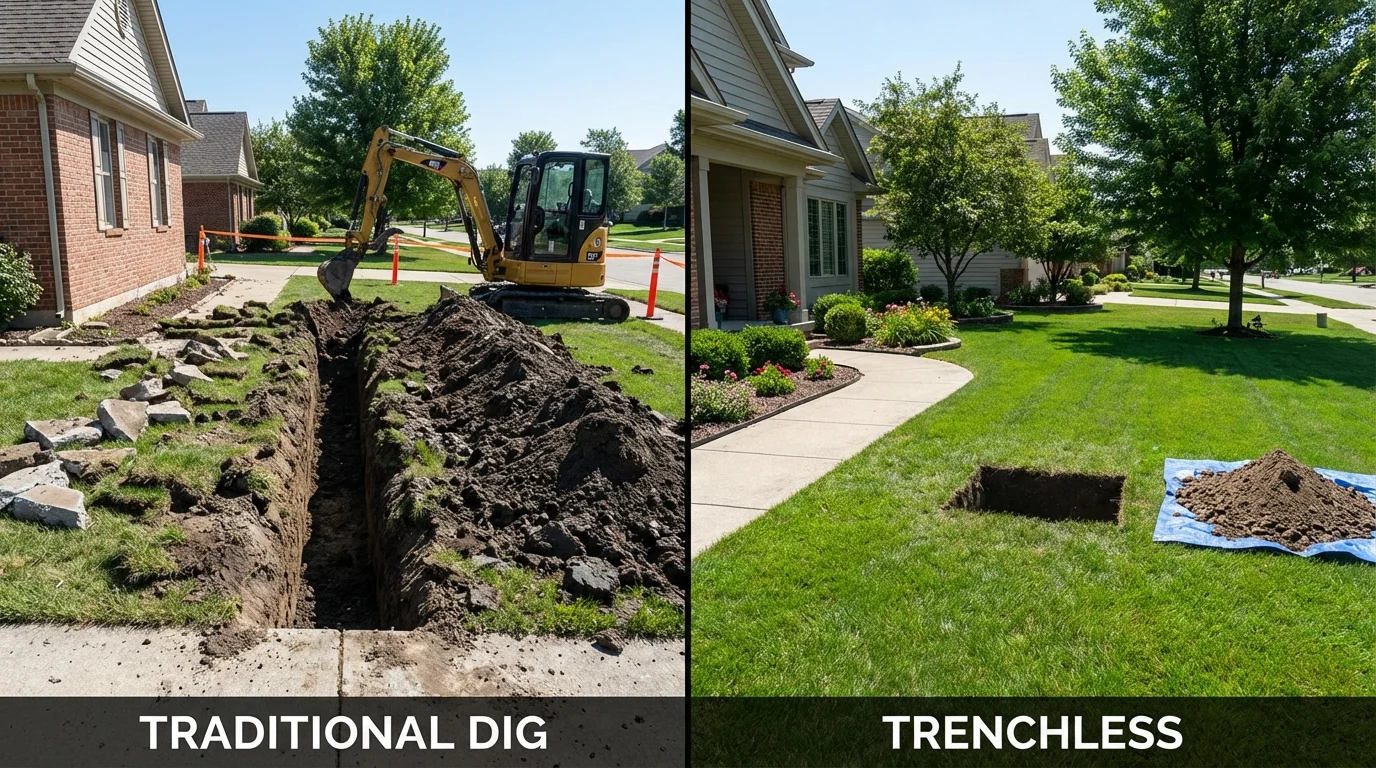 Trenchless sewer repair with minimal yard damage versus traditional excavation in Spencer, OK